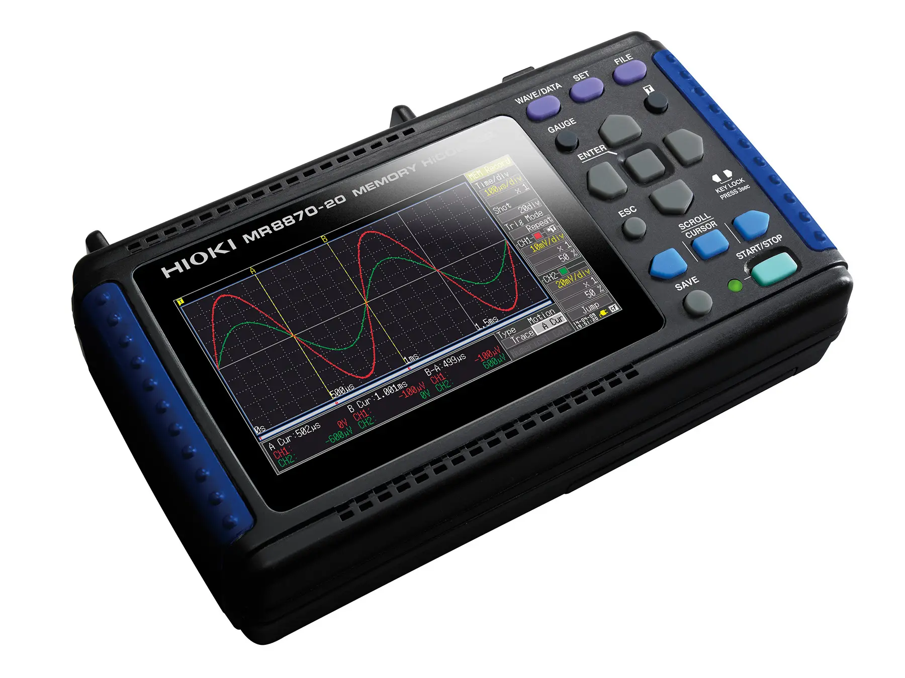 MR8870-20 - Handheld 2-channel memory recorder with RMS data logging, 1 MS/s