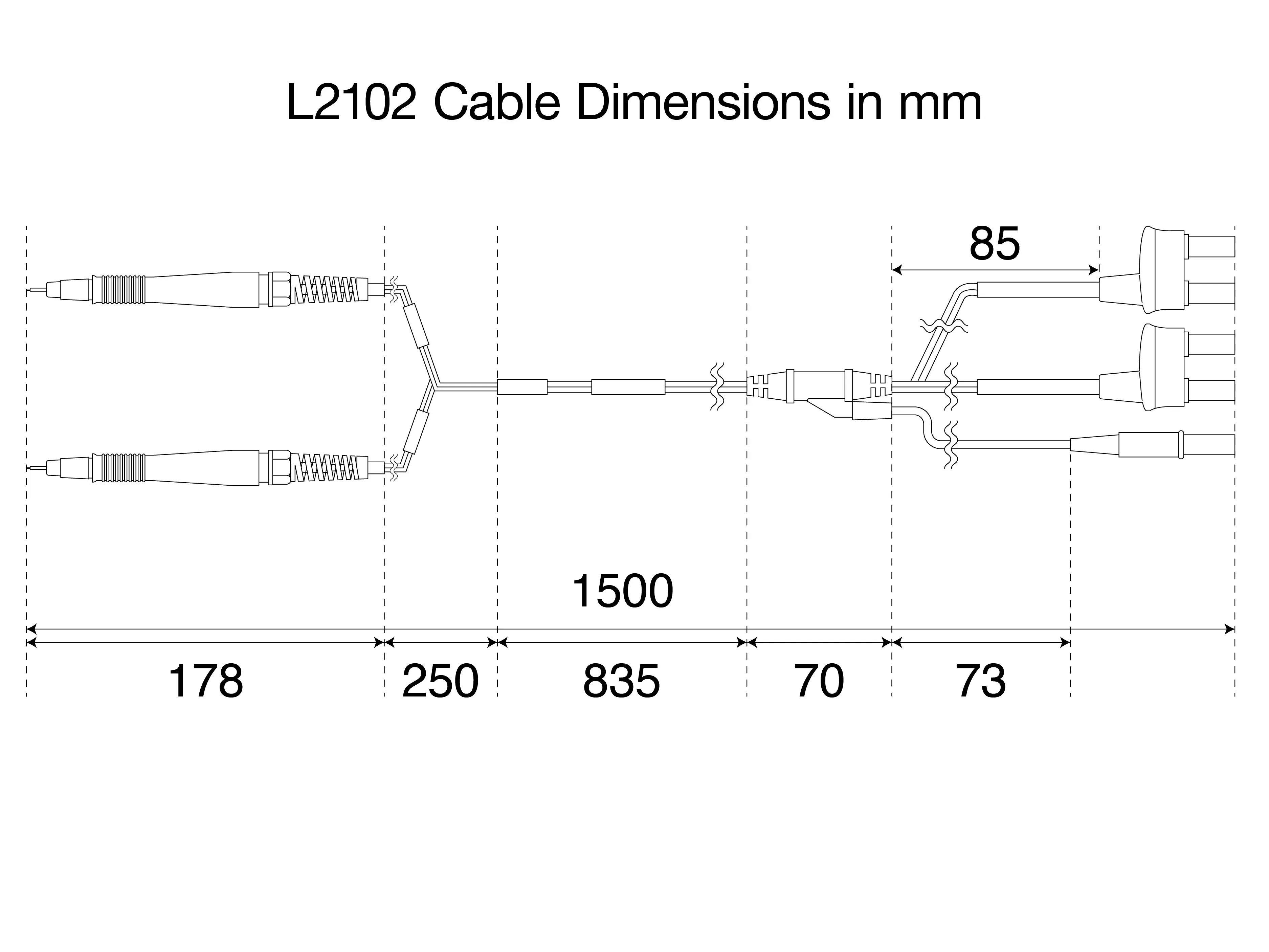 HIOKI L2102 pin type lead cable dimension