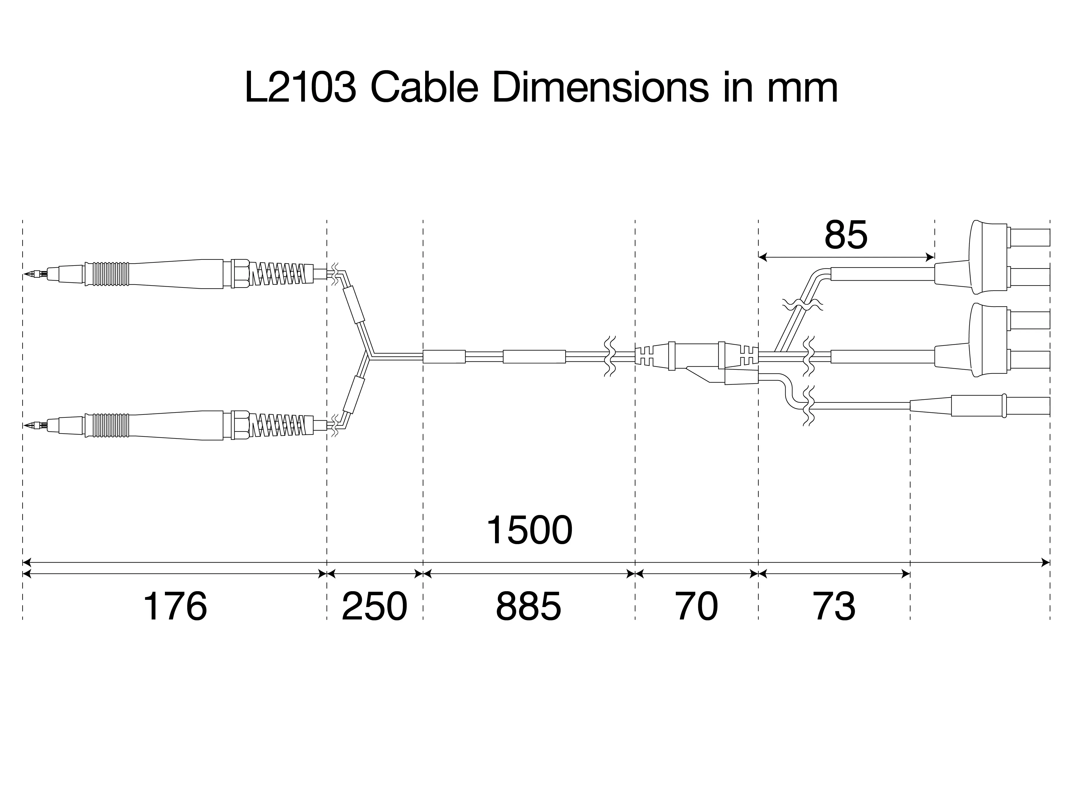 HIOKI L2103 pin type lead cable dimensions