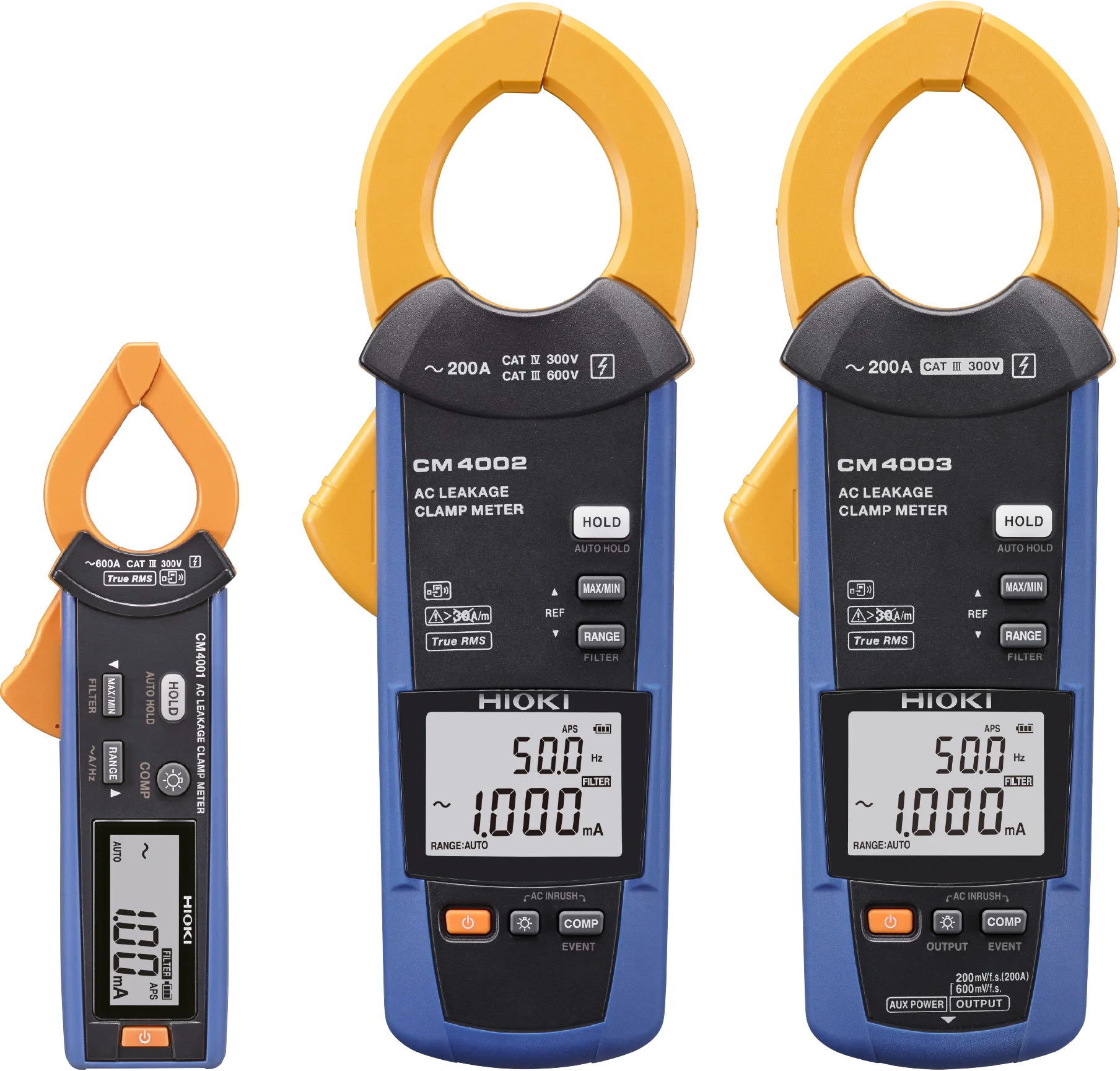 HIOKI's line-up of AC leakage current clamps